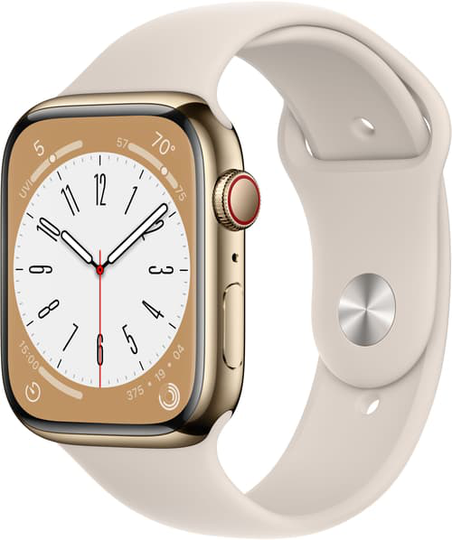Apple Watch Series 8 Gps + Cellular, 45mm Gold Stainless Steel Case With Starlight Sport Band