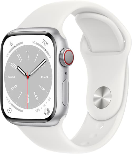 Apple Watch Series 8 Gps + Cellular, 41mm Silver Aluminium Case With White Sport Band