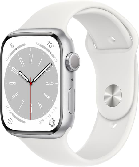 Apple Watch Series 8 Gps, 45mm Silver Aluminium Case With White Sport Band