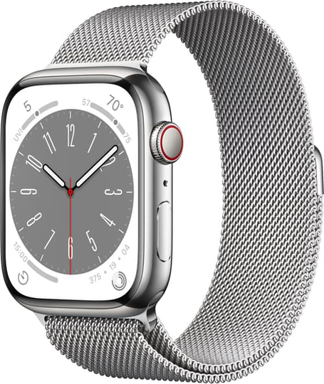 Apple Watch Series 8 Gps + Cellular, 45mm Silver Stainless Steel Case With Silver Milanese Loop