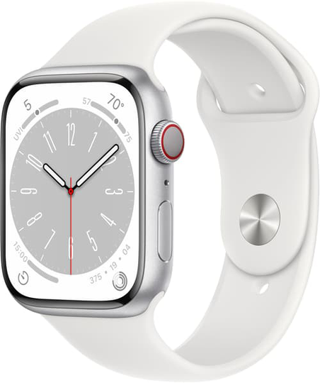 Apple Watch Series 8 Gps + Cellular, 45mm Silver Aluminium Case With White Sport Band