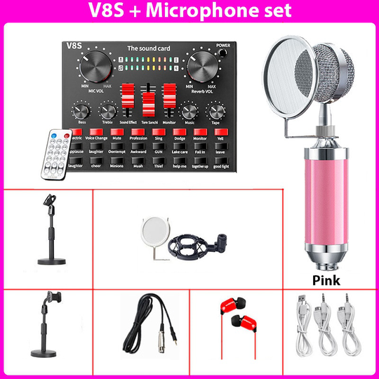 V8S Audio Mixer bluetooth Microphone Stand Live Broadcast Sound Card Headset Karaoke KTV DJ DSP Phone Computer USB 3.5mm Bottle
