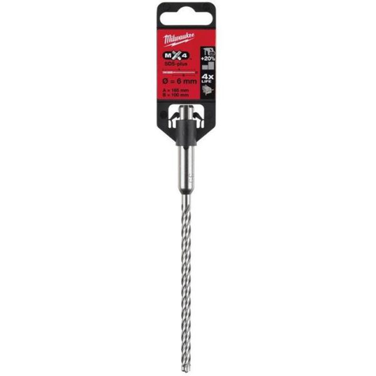 Milwaukee MX4 Vasaraporanterä SDS-Plus, 4-särmäinen 6x165 mm.
