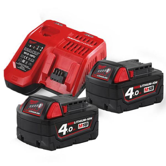 Milwaukee M18 NRG-402 Latauspaketti 2 kpl akkua + 1 laturi