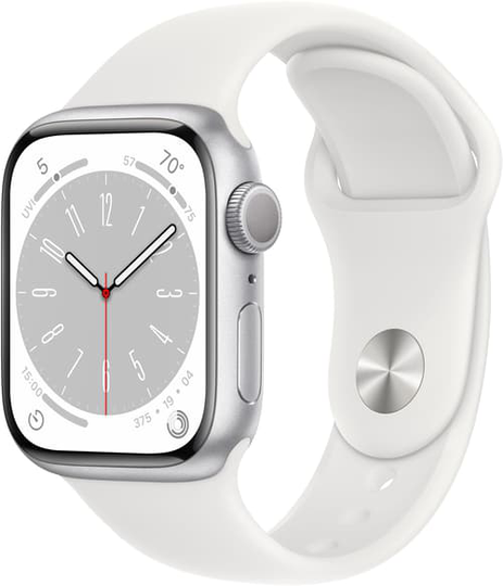 Apple Watch Series 8 Gps, 41mm Silver Aluminium Case With White Sport Band
