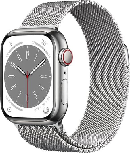 Apple Watch Series 8 Gps + Cellular, 41mm Silver Stainless Steel Case With Silver Milanese Loop