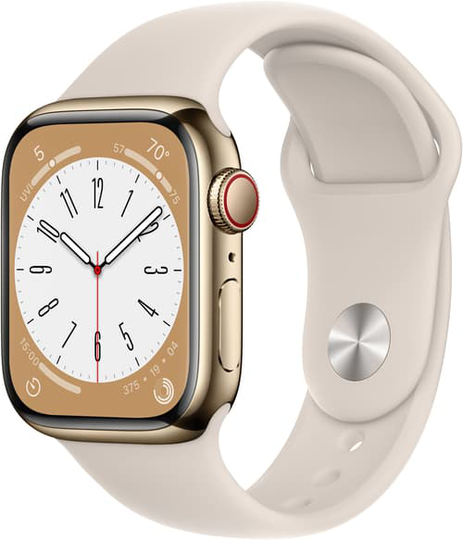 Apple Watch Series 8 Gps + Cellular, 41mm Gold Stainless Steel Case With Starlight Sport Band