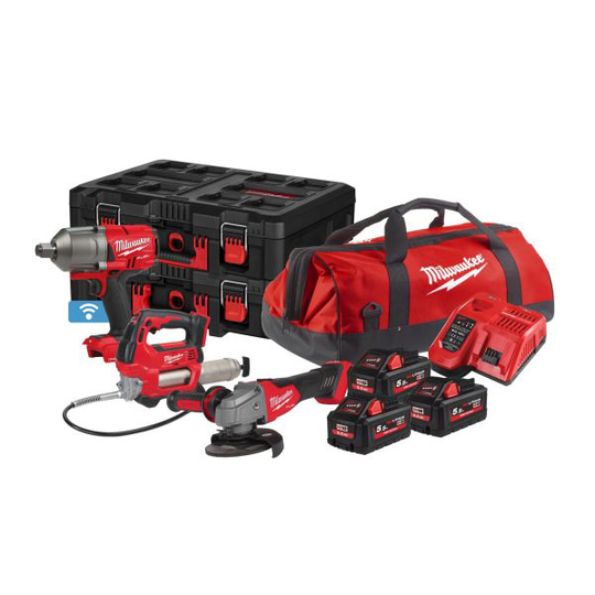Milwaukee 4933479534 Packout Työkalupaketti mutterinväännin, rasvapuristin, kulmahiomakone